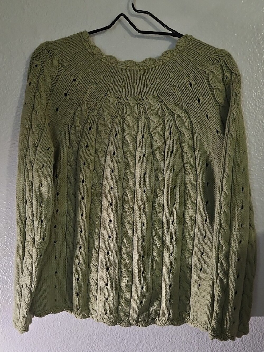 Jillian Jones Olive Green Cable Knit Cardigan Sweater L EUC - Picture 2 of 7